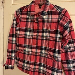 BIT & BRIDLE S.QUILTED PINK PLAID SHIRT/JACKET 38”C26”L WOMENS